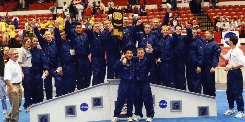bhl-1999-um-mens-gymnastics-team-ncaa-championships-on-medal-stands